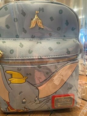 Loungefly Disney Dumbo Mini Backpack in Light Blue with Gold Hardware